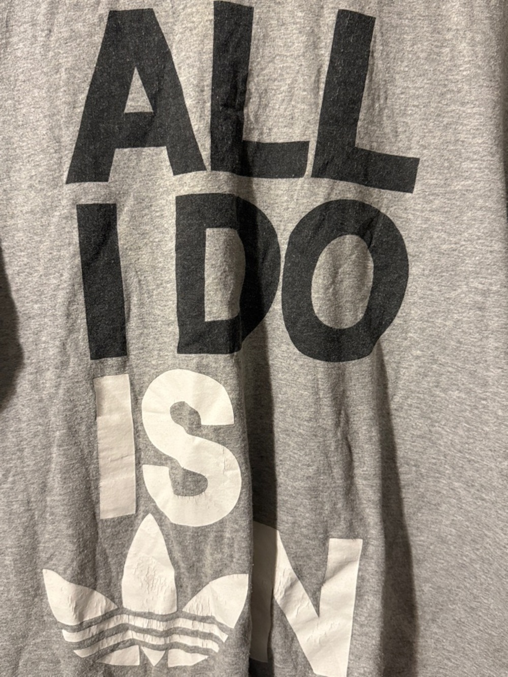 All I Do Is Win Adidas Gray Tee with Black & White Bold Text Size Large